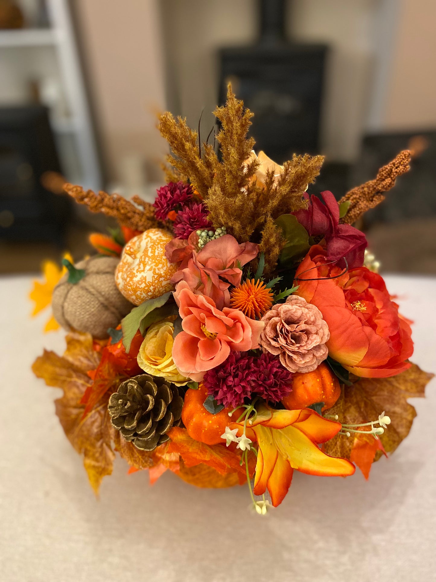 Autumn pumpkin hanging basket